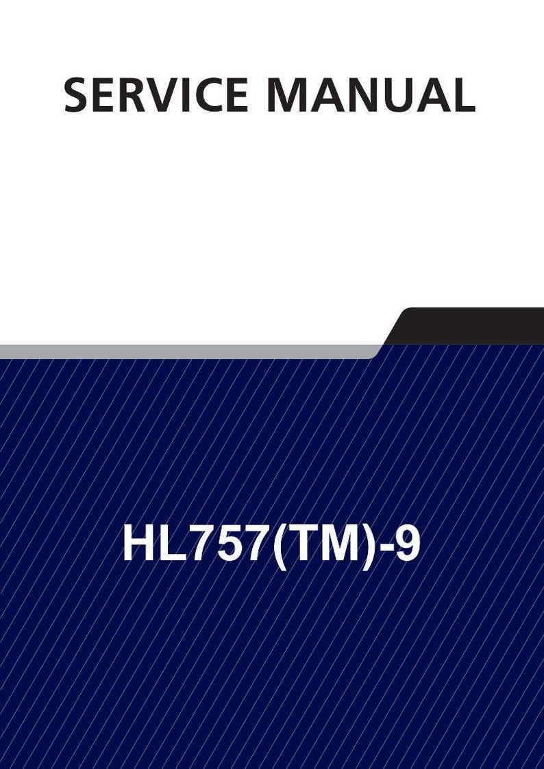 May include: A service manual with the text "SERVICE MANUAL" in large, bold, black letters at the top. The bottom of the image features the text "HL757(TM)-9" in white. The background is a dark blue with white diagonal lines.