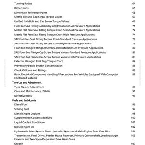 Puede incluir: Una p&aacute;gina blanca de un manual, que enumera especificaciones, velocidades de funcionamiento y dimensiones. El &iacute;ndice incluye secciones sobre combustibles, lubricantes y componentes del motor. El n&uacute;mero de p&aacute;gina es 3.