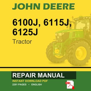 May include: A John Deere repair manual cover with a green tractor on a yellow backdrop. Text includes "JOHN DEERE", tractor model numbers, and "REPAIR MANUAL". The manual is available as an instant PDF download.