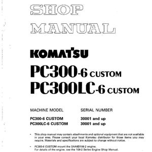 Komatsu PC300-6 PC300LC-6 Anpassad Grävmaskin Servicemanual bild 3