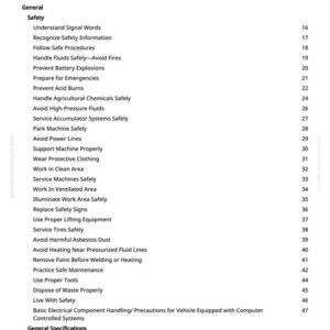 Puede incluir: Una p&aacute;gina blanca titulada "Tabla de Contenidos" de un manual. La tabla enumera los procedimientos de seguridad, incluyendo la manipulaci&oacute;n de fluidos, la evitaci&oacute;n de incendios y la prevenci&oacute;n de explosiones. El n&uacute;mero de p&aacute;gina es 2.