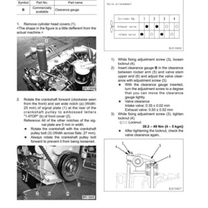 May include: Diagram illustrating valve clearance adjustment procedures for an engine. Includes images of engine components, diagrams, and text instructions. Features measurements in millimeters and Newton meters.