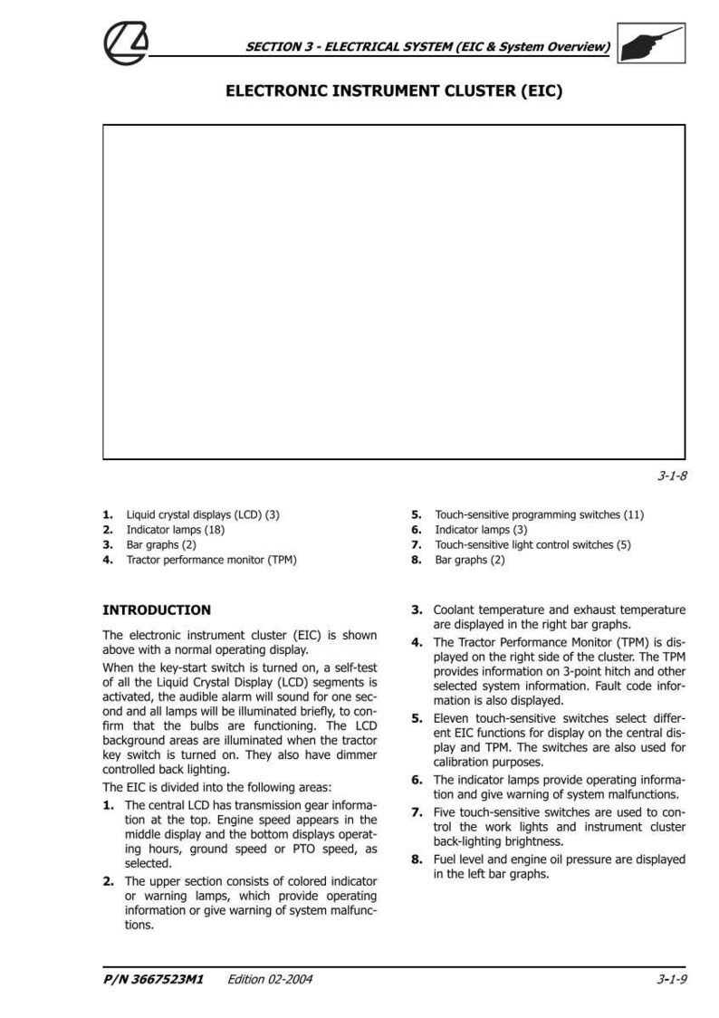 Pode incluir: Diagrama detalhado de um painel de instrumentos eletr&ocirc;nico (EIC) com v&aacute;rios componentes rotulados, incluindo displays de cristal l&iacute;quido, luzes indicadoras e gr&aacute;ficos de barras. O documento fornece uma vis&atilde;o geral das fun&ccedil;&otilde;es e recursos do EIC.