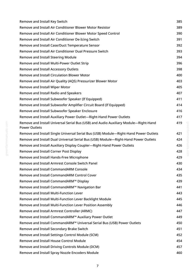 May include: A detailed list of automotive repair procedures, including the removal and installation of various components such as switches, motors, and modules. The text is in black font on a white background.