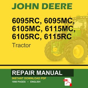 May include: A John Deere tractor repair manual cover. The image features a green and yellow tractor on a yellow background. Text includes "JOHN DEERE" and tractor model numbers. The bottom section reads "REPAIR MANUAL".