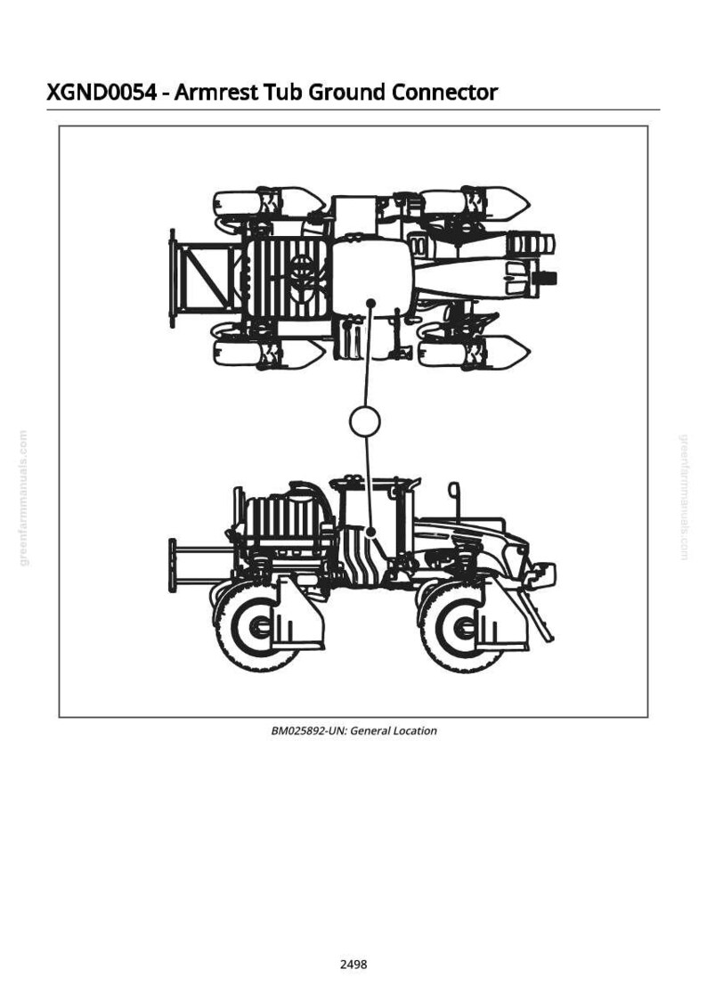May include: Line drawing of an armrest tub ground connector, with two views of the same object. The top view shows the armrest and the bottom view shows the general location of the armrest.