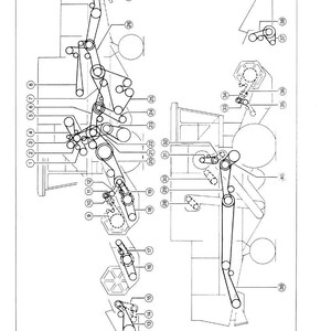 Puede incluir: Un diagrama t&eacute;cnico detallado etiquetado como "DOMINATOR 108 SL - 78 S." La ilustraci&oacute;n en blanco y negro presenta numerosos componentes mec&aacute;nicos, incluyendo engranajes, palancas y bielas, con etiquetas numeradas para cada pieza. El diagrama est&aacute; sobre un fondo blanco.
