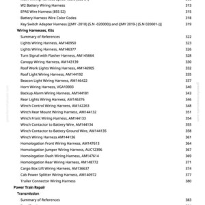 May include: A detailed list of wiring harnesses, kits, and related components, including part numbers and descriptions. The document is organized with clear headings and subheadings, such as "Lights Wiring Harness" and "Winch Wiring Harness."