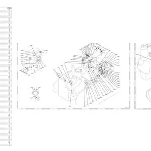 May include: An engineering diagram of an engine with multiple components labeled with lines and text. The diagram is in black and white and includes a parts list on the left side.