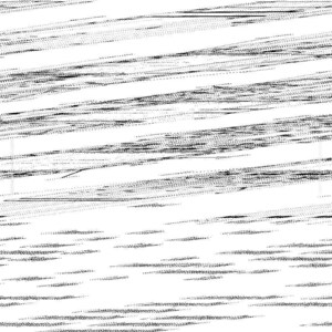 May include: Abstract black and white artwork featuring numerous parallel lines and dashes. The lines vary in thickness and density, creating a dynamic visual texture. The composition is predominantly horizontal, with a sense of movement.