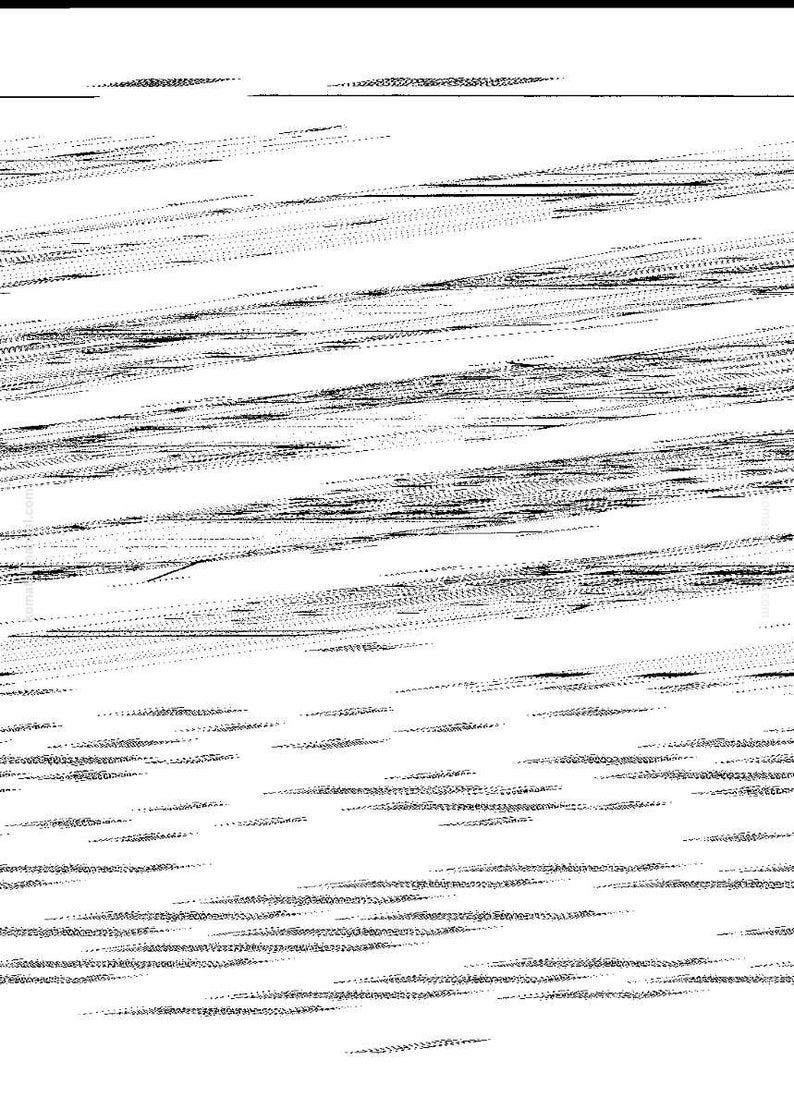 May include: Abstract black and white artwork featuring numerous parallel lines and dashes. The lines vary in thickness and density, creating a dynamic visual texture. The composition is predominantly horizontal, with a sense of movement.