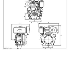 May include: Technical diagram of a standard type OC95-E2 engine, with dimensions labeled A through K. The diagram shows three different views of the engine, including top, side, and front perspectives. The text "STANDARD TYPE [OC95-E2]" is visible.