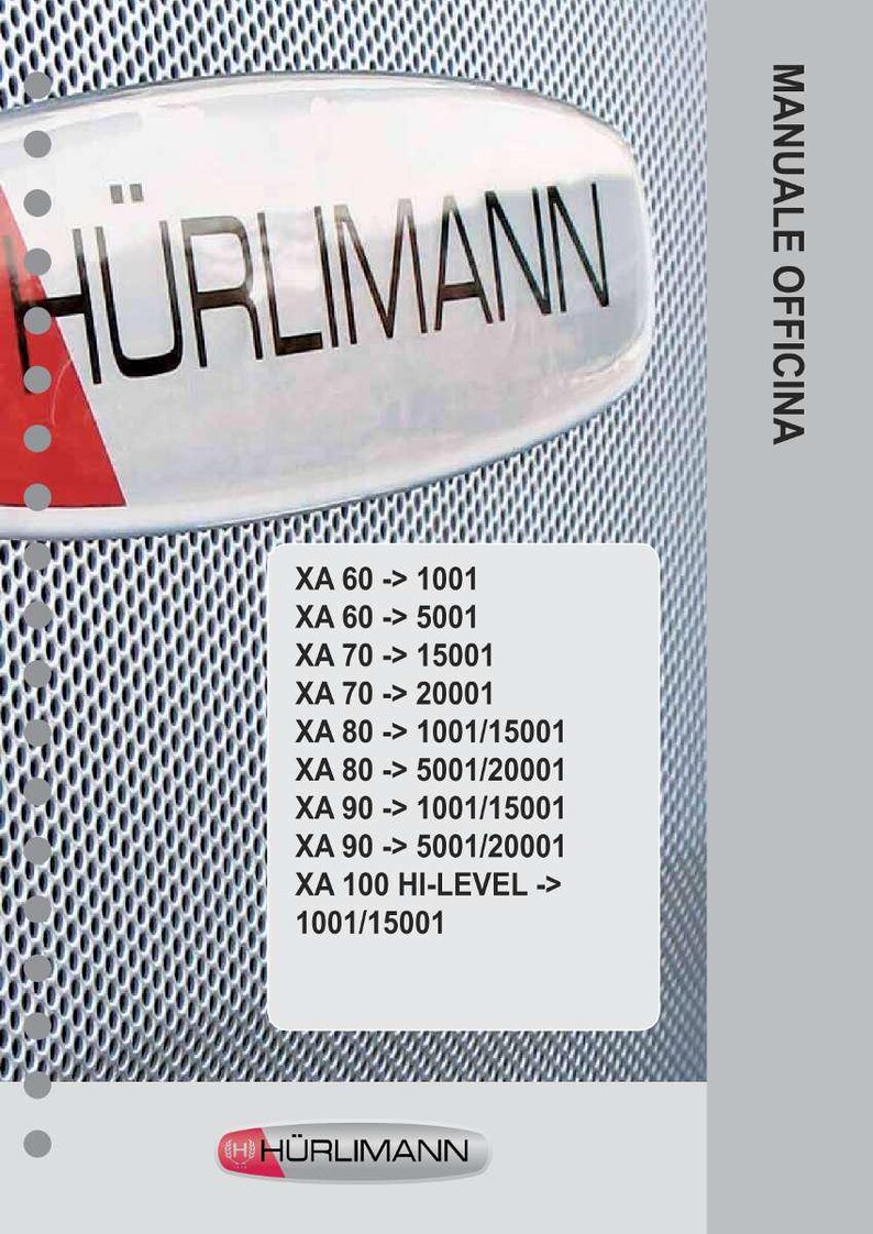 May include: An image featuring the H&uuml;rlimann logo and text. The top portion displays the brand name in bold black letters on a white oval. Below, a list of model numbers and specifications is visible. The words "MANUALE OFFICINA" are on the right.