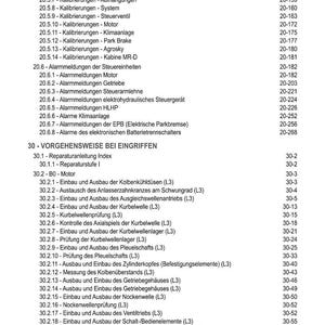 Pode incluir: Uma tabela de conte&uacute;do detalhada de um manual t&eacute;cnico, listando v&aacute;rios procedimentos de calibra&ccedil;&atilde;o, mensagens de alarme e instru&ccedil;&otilde;es de reparo do motor. O documento inclui n&uacute;meros de p&aacute;gina para f&aacute;cil refer&ecirc;ncia. O texto est&aacute; em alem&atilde;o.
