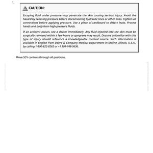 May include: A white page with text detailing instructions for removing and installing a Triple Selective Control Valve (SCV). The text includes a caution about potential injury from escaping fluid under pressure and provides safety guidelines.