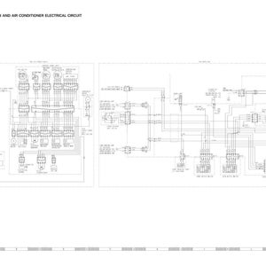 May include: A detailed schematic diagram of a cab and air conditioner electrical circuit. The diagram is in black and white, with numerous lines, symbols, and text labels. The title "CAB AND AIR CONDITIONER ELECTRICAL CIRCUIT" is at the top.