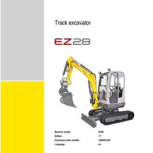 May include: A service manual for a track excavator. The cover features a yellow and gray EZ28 excavator. The text "Service manual" and "Track excavator" are at the top. The Wacker Neuson logo is at the bottom.