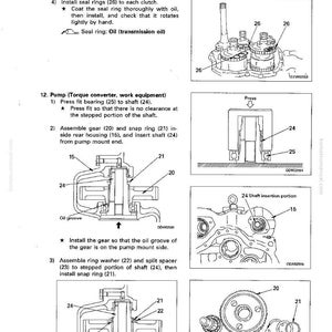 May include: Diagram of transmission components with labels and instructions for disassembly and assembly. Includes illustrations of seal rings, gears, shafts, and other parts. Text includes "DISASSEMBLY AND ASSEMBLY" and "TRANSMISSION".
