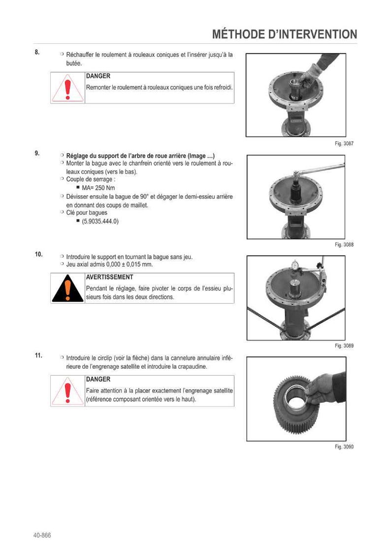 May include: Diagrams from a manual detailing automotive repair procedures. The images show various mechanical components, including bearings and gears, with accompanying text in French. Warnings and instructions are highlighted.