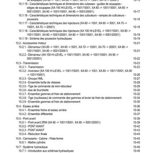 Może przedstawiać: Biały dokument zatytułowany "TABLE DES MATI&Egrave;RES" zawiera techniczne charakterystyki i wymiary r&oacute;żnych komponent&oacute;w mechanicznych, w tym zawor&oacute;w, wtryskiwaczy i przekładni. Dokument jest spisem treści.