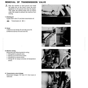 May include: A black and white technical diagram detailing the removal of a transmission valve. The diagram includes step-by-step instructions with accompanying images, numbered parts, and text descriptions. The page is from a manual.