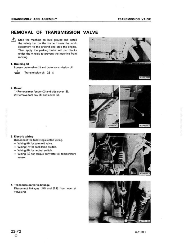 May include: A black and white technical diagram detailing the removal of a transmission valve. The diagram includes step-by-step instructions with accompanying images, numbered parts, and text descriptions. The page is from a manual.