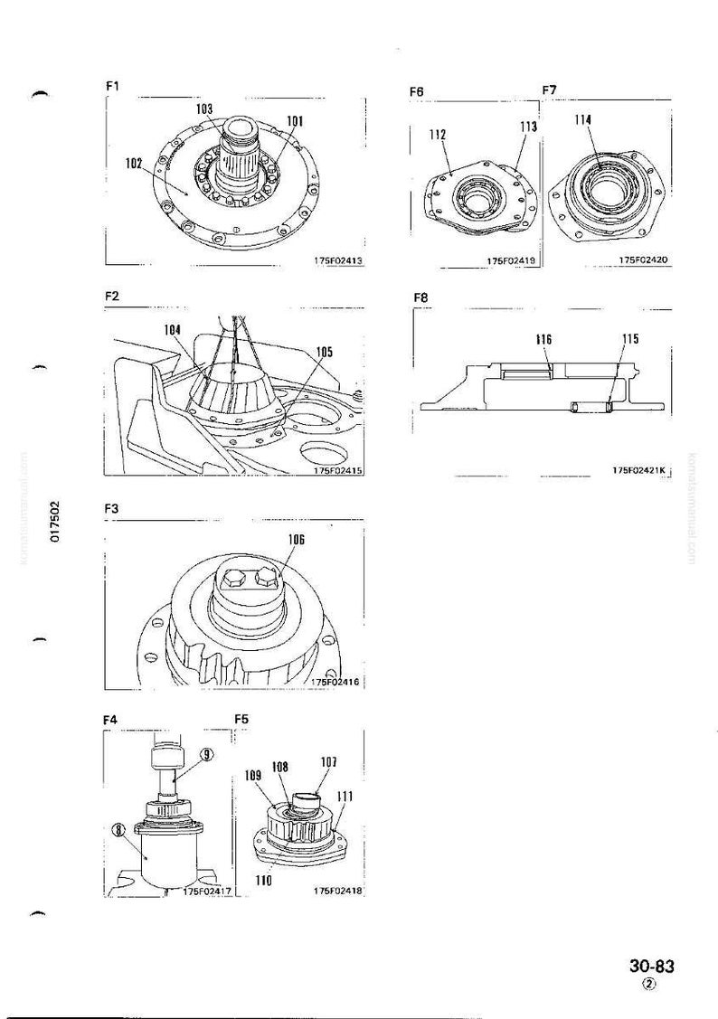 May include: Detailed technical diagram of various mechanical components, including gears, housings, and shafts. The diagram is labeled with numbers and letters, providing a visual guide to the parts and their assembly. The image is in black and white.