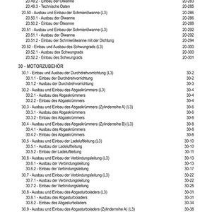 Puede incluir: Un &iacute;ndice detallado de un manual t&eacute;cnico, con una lista de componentes y procedimientos de motores de autom&oacute;viles. El texto est&aacute; en alem&aacute;n, con n&uacute;meros de secci&oacute;n y referencias de p&aacute;gina.