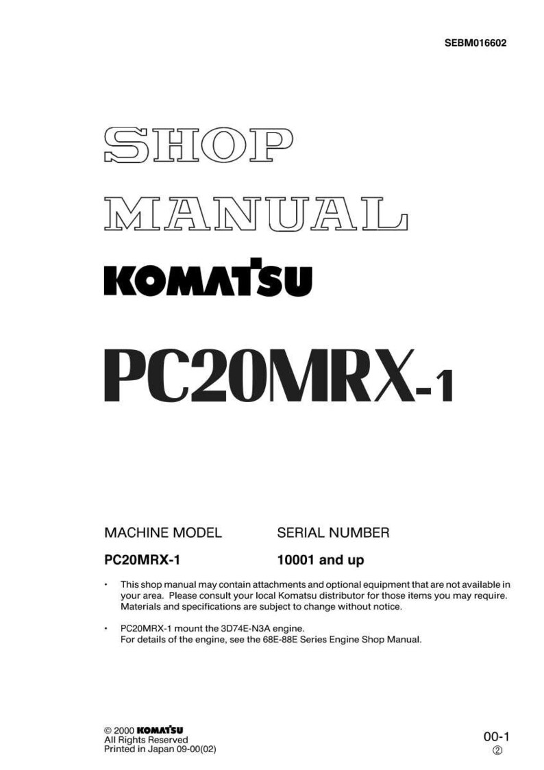 Pu&ograve; includere: Un manuale di officina bianco con il testo "SHOP MANUAL KOMATSU PC20MRX-1". Il manuale include il modello macchina PC20MRX-1 e il numero di serie 10001 e successivi. Il manuale &egrave; stampato in Giappone.