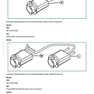 Op de afbeelding: Diagram van auto-elektrische connectoren met bedrading, gelabeld K, L en M. Het diagram bevat tekst over batterijspanningscontroles voor verschillende circuits, waaronder veiligheidsgordel, ontladingslampje en oliedruk.