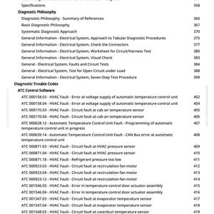 Puede incluir: Una p&aacute;gina de manual con un &iacute;ndice. El texto detalla las picadoras de forraje, la filosof&iacute;a de diagn&oacute;stico y los c&oacute;digos de problemas de diagn&oacute;stico. Se enumeran c&oacute;digos de falla espec&iacute;ficos, como fallas de HVAC.