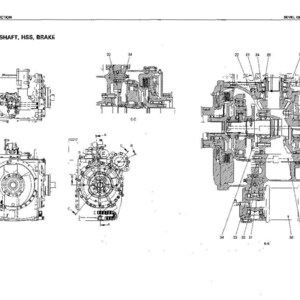 Pu&ograve; includere: Diagramma tecnico di un albero conico, HSS, freno. L'immagine mostra diversi disegni meccanici dettagliati dell'assieme dell'albero, con varie viste e sezioni trasversali. I diagrammi sono etichettati con numeri e linee.