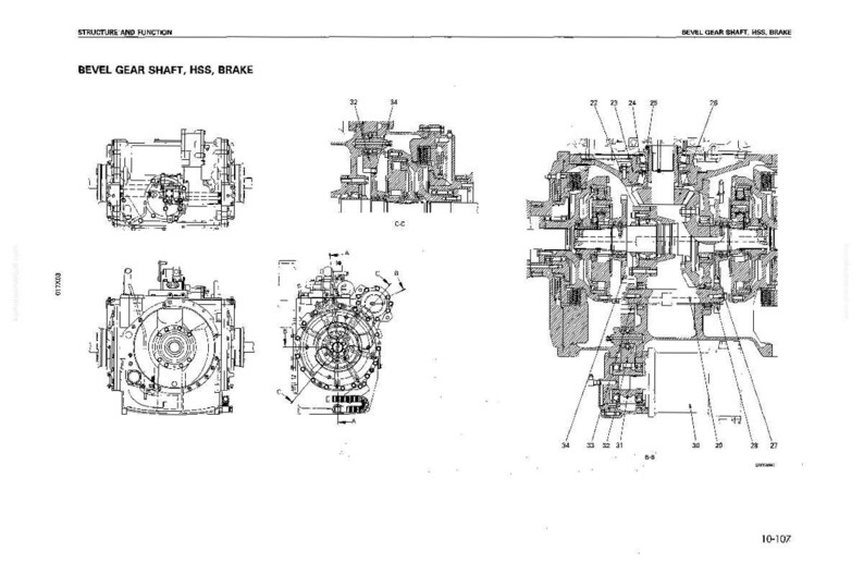 Pu&ograve; includere: Diagramma tecnico di un albero conico, HSS, freno. L'immagine mostra diversi disegni meccanici dettagliati dell'assieme dell'albero, con varie viste e sezioni trasversali. I diagrammi sono etichettati con numeri e linee.