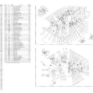 May include: A technical diagram with multiple detailed schematics and a long list of specifications. The diagrams feature intricate line drawings of mechanical components, while the list contains numerous entries, likely part numbers or technical details.