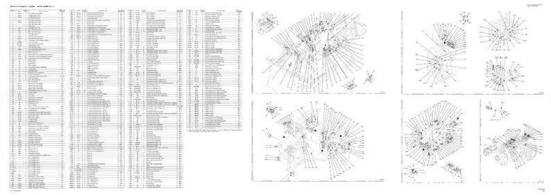 May include: A technical diagram with multiple detailed schematics and a long list of specifications. The diagrams feature intricate line drawings of mechanical components, while the list contains numerous entries, likely part numbers or technical details.