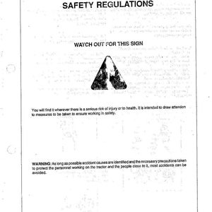 May include: A printed document with the title "SAFETY REGULATIONS." The document includes a warning sign and text that reads "WATCH OUT FOR THIS SIGN." Additional text provides safety instructions and warnings.