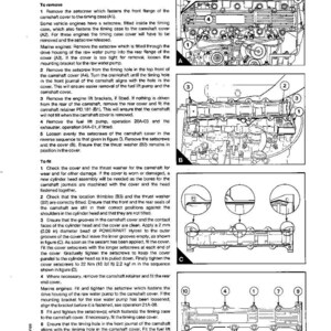 May include: Diagram of a cylinder head assembly with a camshaft cover and related components. Includes numbered illustrations and instructions for removal and fitting, with measurements in inches and pounds.