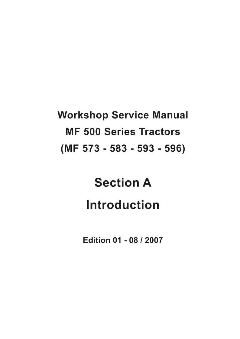May include: A white cover of a workshop service manual for MF 500 Series Tractors. The text includes "Workshop Service Manual", "MF 500 Series Tractors", and the tractor model numbers. The manual is labeled "Section A Introduction" and "Edition 01-08/2007".