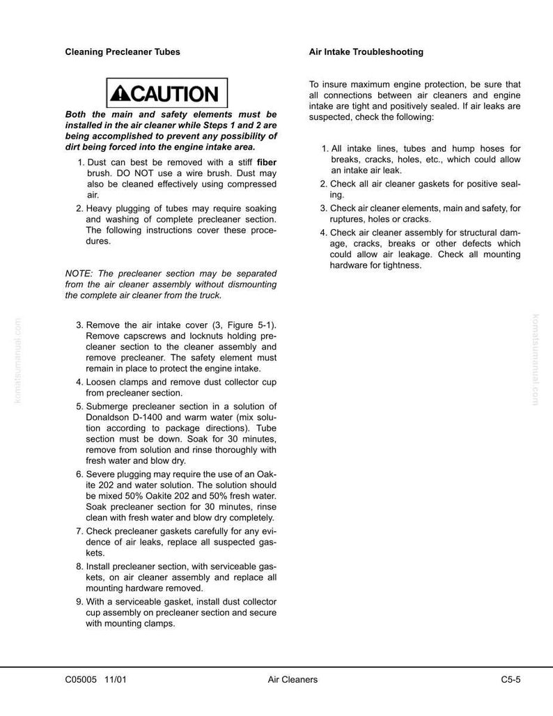 Pode incluir: Uma p&aacute;gina de manual que detalha a limpeza dos tubos do pr&eacute;-limpador e a solu&ccedil;&atilde;o de problemas da entrada de ar. O texto inclui instru&ccedil;&otilde;es, avisos e uma lista de etapas para manuten&ccedil;&atilde;o. O documento &eacute; intitulado "Limpeza dos tubos do pr&eacute;-limpador" e "Solu&ccedil;&atilde;o de problemas da entrada de ar".