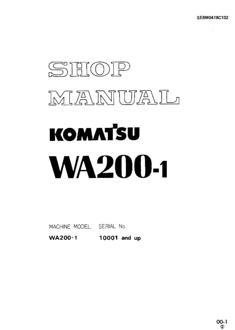 May include: A white page with the text "SHOP MANUAL" in a bold, outlined font. Below, the brand name "KOMATSU" is prominently displayed, followed by "WA200-1". The bottom of the page includes "MACHINE MODEL" and "SERIAL No."