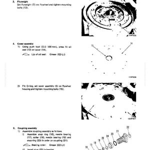 May include: Diagram of a damper assembly with detailed instructions for disassembly and assembly. Includes illustrations of flyweight, cover assembly, and coupling assembly components. Text labels and part numbers are included.