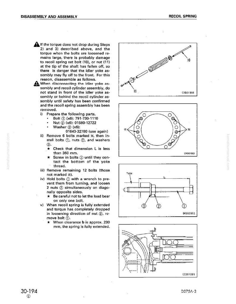 May include: A technical diagram from a manual, detailing the disassembly and assembly of a recoil spring. The image includes several component diagrams, with labels and measurements, and text instructions. The page number is 30-194.