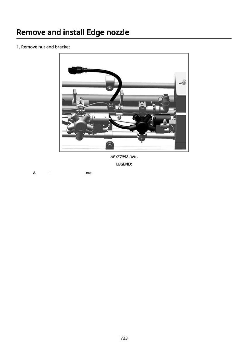 May include: Diagram showing the process to remove and install an edge nozzle. The image includes a detailed illustration of the components, including a nut, bracket, and various mechanical parts. Text at the top reads "Remove and install Edge nozzle."