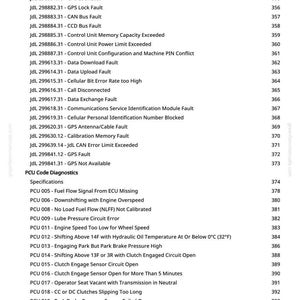 May include: A page from a manual with a list of diagnostic codes and specifications. The text includes codes for GPS faults, engine issues, and other vehicle system errors. The page is from greenfammanuals.com.