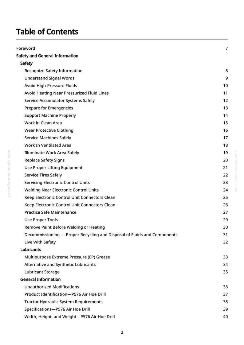 May include: A black and white page titled "Table of Contents" from a manual. The table lists safety information, including topics like "Wear Protective Clothing" and "Use Proper Tools".
