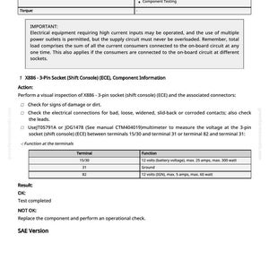 May include: A detailed technical document with specifications for an electrical component. It includes voltage, current, and power ratings, along with instructions for inspection and testing. The document also features a table detailing terminal functions.