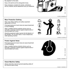 K&ouml;nnte beinhalten: Ein Sicherheitsleitfaden mit Illustrationen. Enth&auml;lt einen Feuerl&ouml;scher, einen Erste-Hilfe-Kasten und eine Person, die Schutzkleidung tr&auml;gt. Der Leitfaden zeigt auch eine Person mit Ohrensch&uuml;tzern und ein Diagramm eines Kopfes mit Kopfh&ouml;rern.