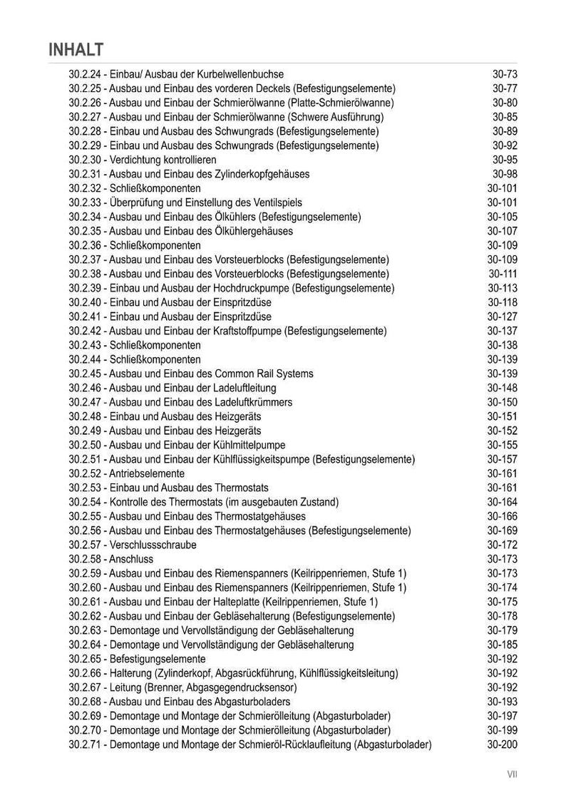 Pode incluir: Uma tabela de conte&uacute;dos em alem&atilde;o, listando v&aacute;rios procedimentos de reparo automotivo e seus n&uacute;meros de p&aacute;gina correspondentes. O documento abrange t&oacute;picos como componentes do motor e sistemas de refrigera&ccedil;&atilde;o.