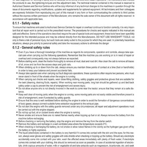 May include: A white document with black text titled "INTRODUCTION" and subheadings like "Safety notes" and "General safety rules." The text provides instructions for repair technicians, emphasizing safety precautions and procedures for machine maintenance and repair.