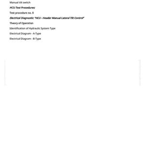 Puede incluir: Una p&aacute;gina blanca con texto negro que detalla informaci&oacute;n t&eacute;cnica. El texto incluye "Code 233E", "Manual tilt switch", "HCU Test Procedures" y "Electrical Diagnostic: HCU - Header Manual Lateral Tilt Control". El n&uacute;mero 188 est&aacute; en la parte inferior.
